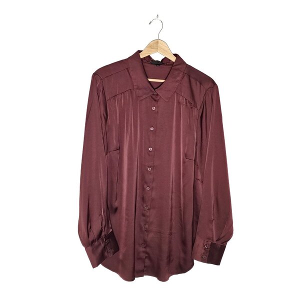Satin Button-Up Long Sleeve Shirt - Picture 2 of 5
